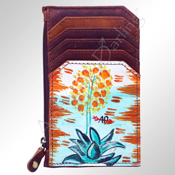 ADCCM101 Hand-Painted Leather Card Holder - Western Scene with Zipper