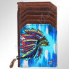 ADCCM101 Hand-Painted Leather Card Holder - Western Scene with Zipper