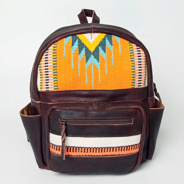 LC-ADBGZ214A Southwestern Wool & Leather Backpack - Rustic Brown Western Daypack