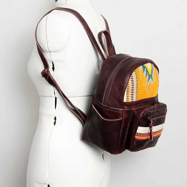 LC-ADBGZ214A Southwestern Wool & Leather Backpack - Rustic Brown Western Daypack