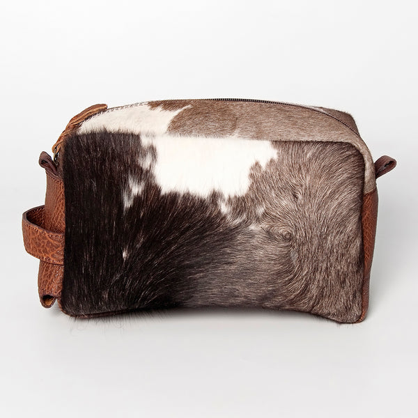 LC-ADBGZ297A Cowhide Leather Toiletry Bag - Natural Brown & White