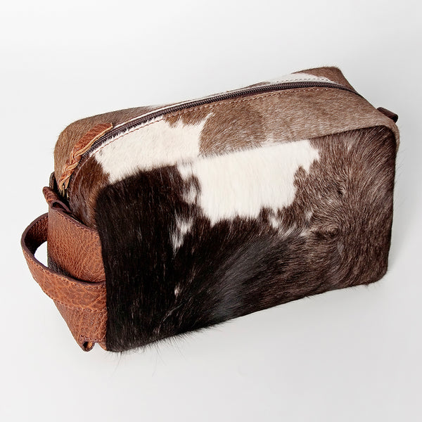 LC-ADBGZ297A Cowhide Leather Toiletry Bag - Natural Brown & White