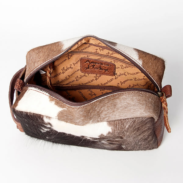 LC-ADBGZ297A Cowhide Leather Toiletry Bag - Natural Brown & White