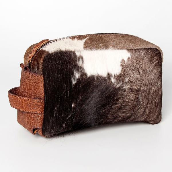 LC-ADBGZ297A Cowhide Leather Toiletry Bag - Natural Brown & White
