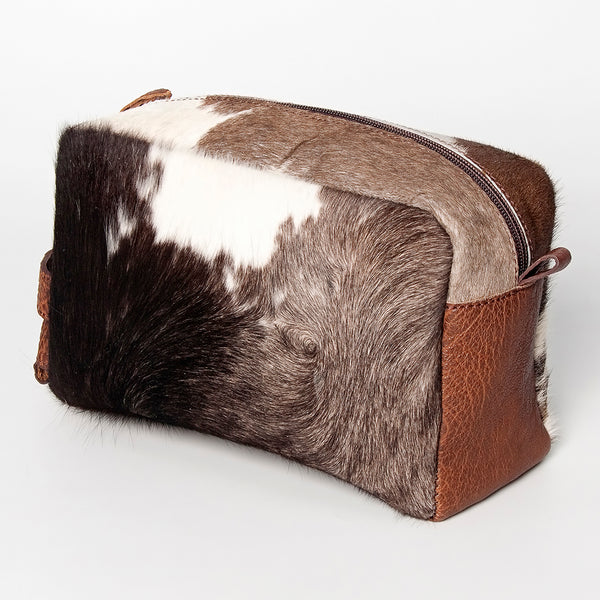 LC-ADBGZ297A Cowhide Leather Toiletry Bag - Natural Brown & White