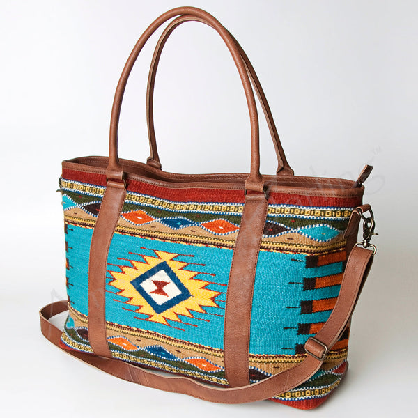 ADBG715 American Darling Handcrafted Hand Woven Saddle Blanket Western Leather Tote Bag