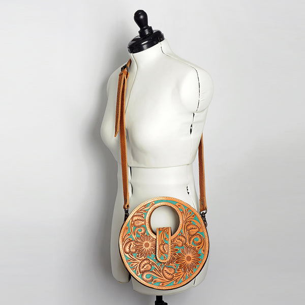 ADBG734 American Darling Hand Tooled Floral Canteen Bag Western Leather Handcrafted Shoulder Bag