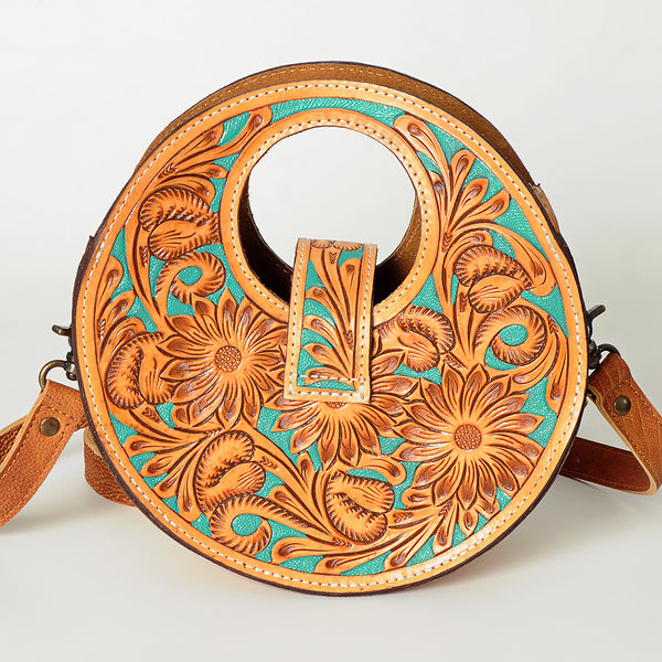 ADBG734 American Darling Hand Tooled Floral Canteen Bag Western Leather Handcrafted Shoulder Bag
