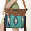 LC-ADBGS146 Southwestern Crossbody Bag - Hand-Tooled Leather & Wool Blend