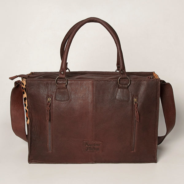 LC-ADBGZ200A Leopard Print Cowhide & Tooled Leather Tote Bag - Western Fringe Handbag with Shoulder Strap