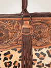 LC-ADBGZ200A Leopard Print Cowhide & Tooled Leather Tote Bag - Western Fringe Handbag with Shoulder Strap