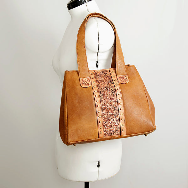 ADBGA196 American Darling Handcrafted Tooled Floral Genuine Leather Tote Bag