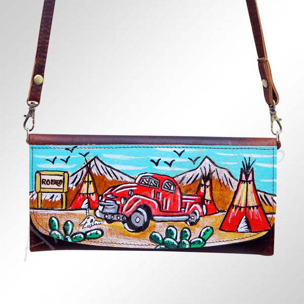ADBGM112 Hand-Painted Leather Crossbody Clutch - Western Design