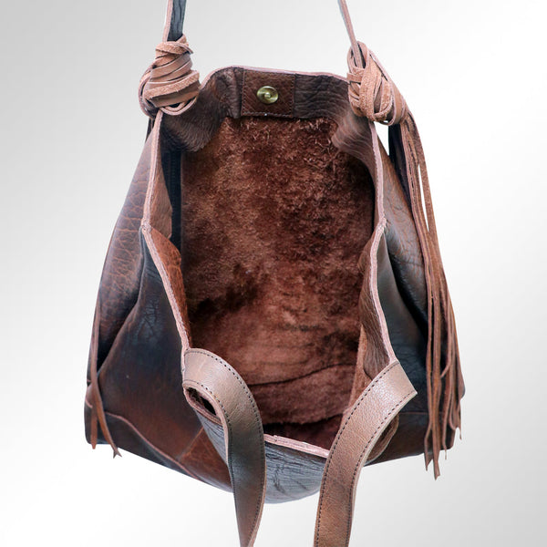 ADBGM119 Genuine Leather Fringe Tote - Western Knotted Strap Shoulder Bag