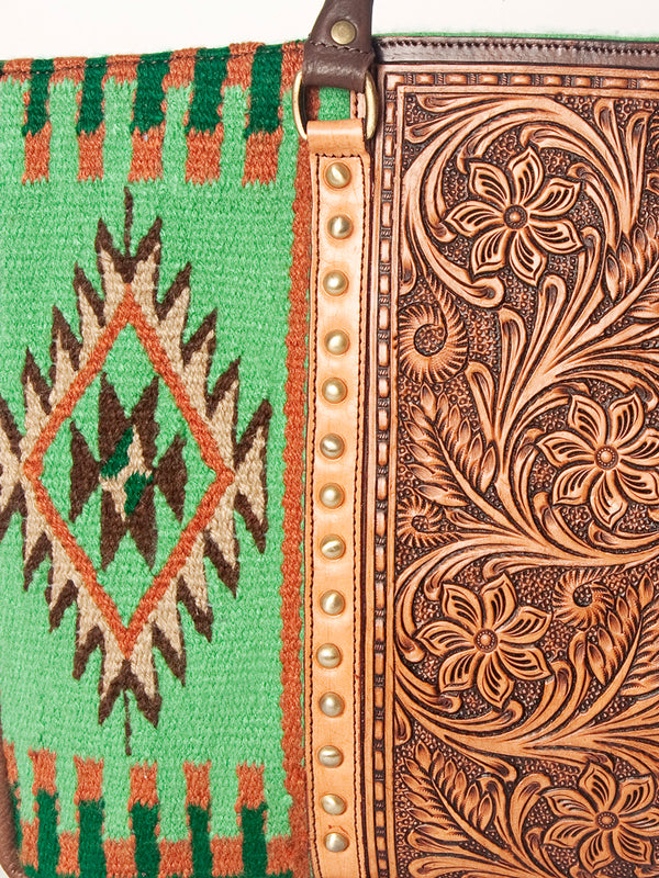 ADBGA206 American Darling Hand Tooled Saddle Blanket Genuine Leather Tote Bag