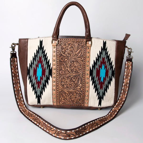 ADBGA206 American Darling Hand Tooled Saddle Blanket Genuine Leather Tote Bag