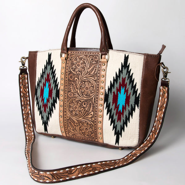 ADBGA206 American Darling Hand Tooled Saddle Blanket Genuine Leather Tote Bag