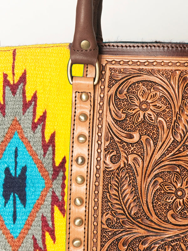 ADBGA206 American Darling Hand Tooled Saddle Blanket Genuine Leather Tote Bag