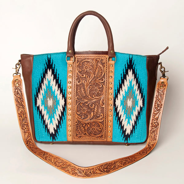 ADBGA206 American Darling Hand Tooled Saddle Blanket Genuine Leather Tote Bag