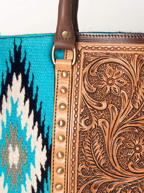 ADBGA206 American Darling Hand Tooled Saddle Blanket Genuine Leather Tote Bag