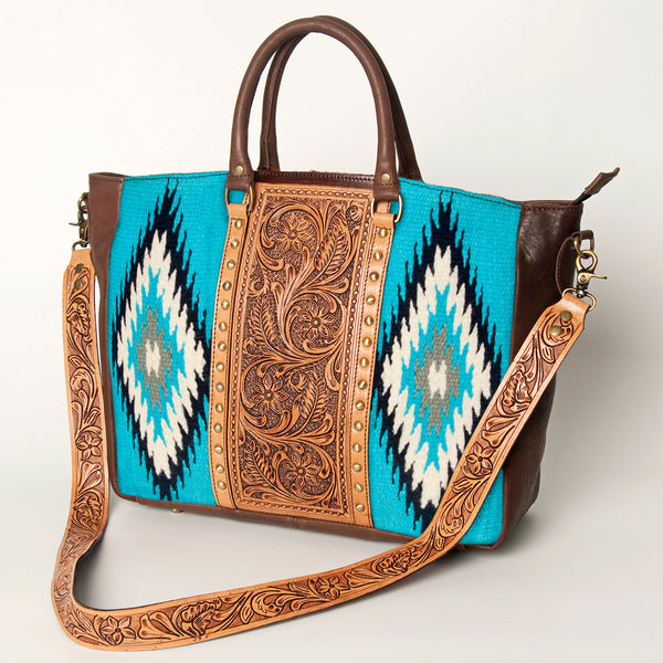 ADBGA206 American Darling Hand Tooled Saddle Blanket Genuine Leather Tote Bag