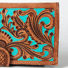 ADBGZ402 Tooled Leather Women Wallet with Turquoise Inlay - Western Floral Bifold Clutch