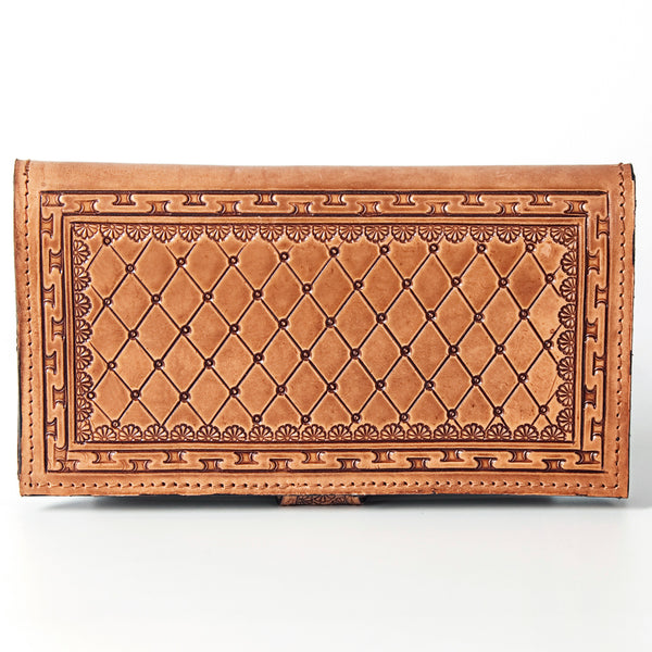 ADBGZ402 Tooled Leather Women Wallet with Turquoise Inlay - Western Floral Bifold Clutch