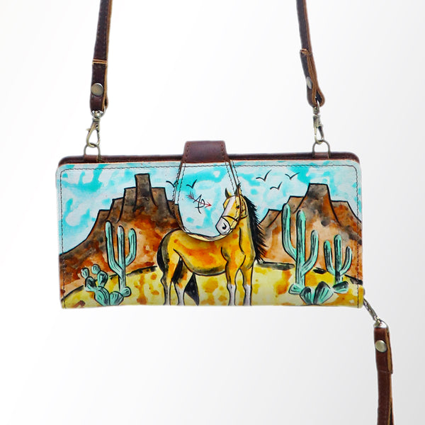 ADBGM113 Hand-Painted Leather Crossbody - Rodeo & Floral Design