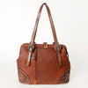 ADBGI183 Hair On Western Satchel - Tooled Leather Cowgirl Purse with Buckles