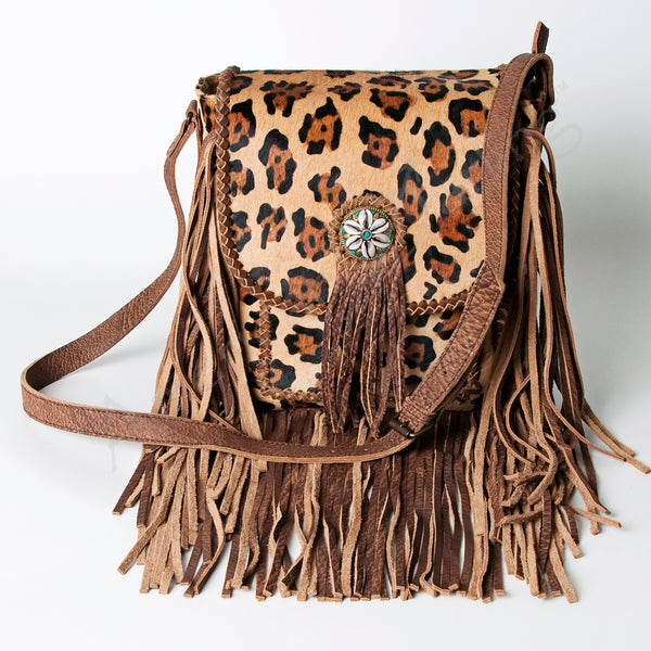 ADBG753 American Darling Western Leather Cross body Bag - Hair-On Cowhide & Fringe Purse