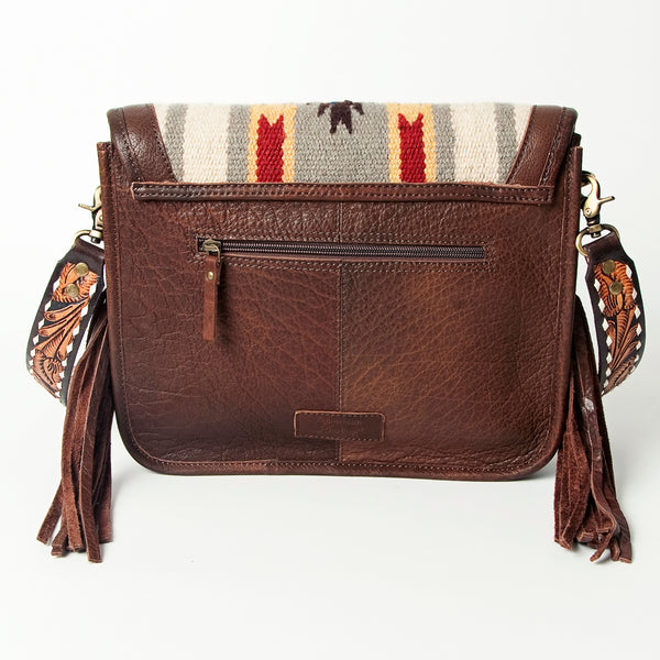 ADBGA207 American Darling Hand Tooled Saddle Blanket Fringed Leather Cross body Bag