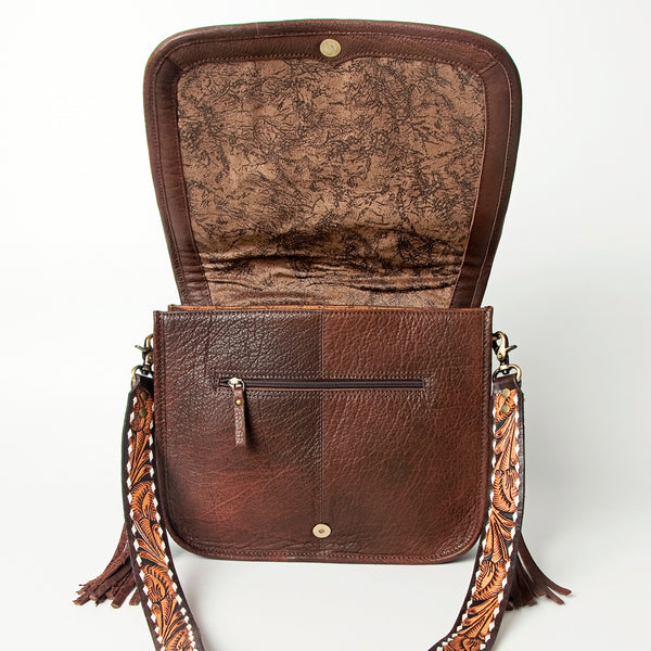 ADBGA207 American Darling Hand Tooled Saddle Blanket Fringed Leather Cross body Bag