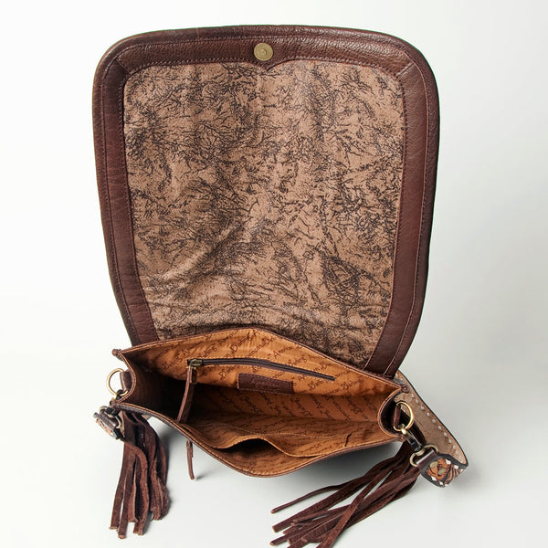 ADBGA207 American Darling Hand Tooled Saddle Blanket Fringed Leather Cross body Bag