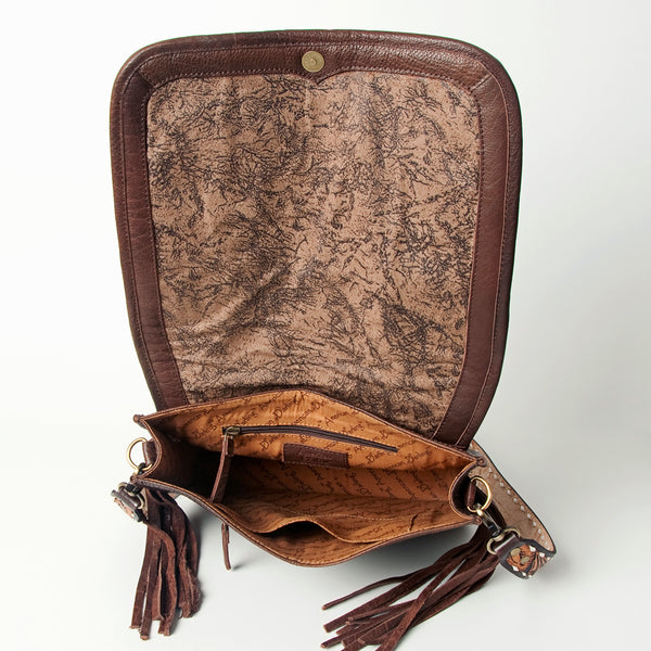 ADBGA207 American Darling Hand Tooled Saddle Blanket Fringed Leather Cross body Bag