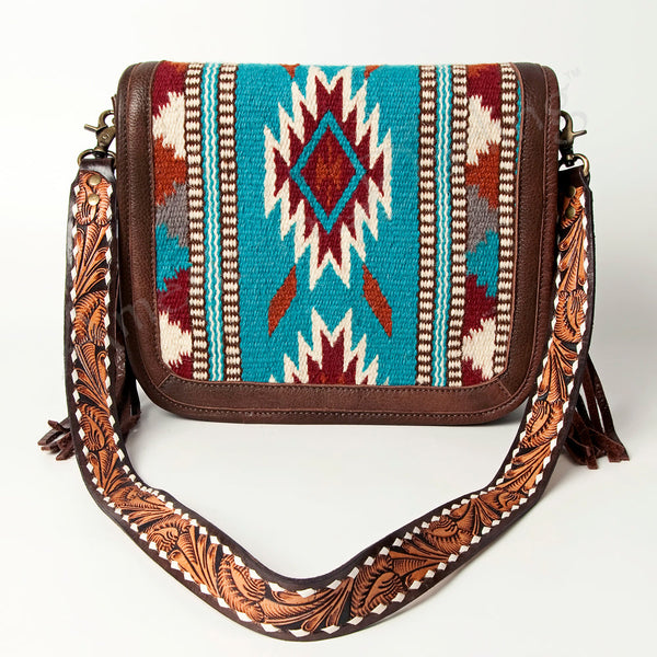 ADBGA207 American Darling Hand Tooled Saddle Blanket Fringed Leather Cross body Bag
