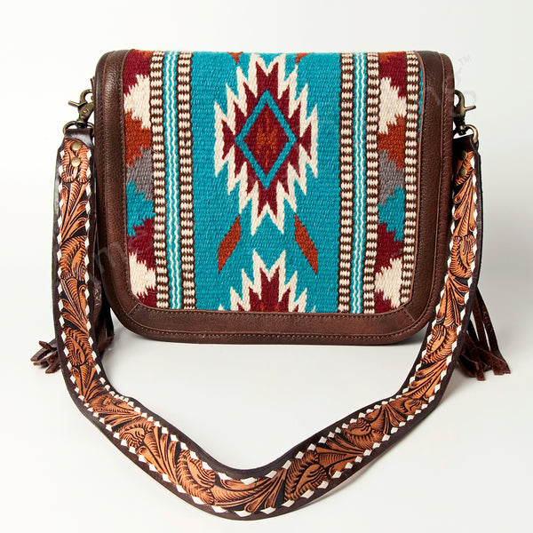 ADBGA207 American Darling Hand Tooled Saddle Blanket Fringed Leather Cross body Bag