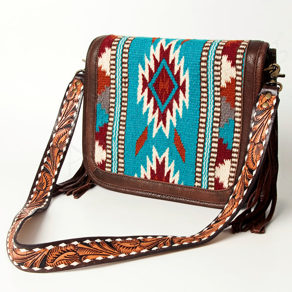 ADBGA207 American Darling Hand Tooled Saddle Blanket Fringed Leather Cross body Bag