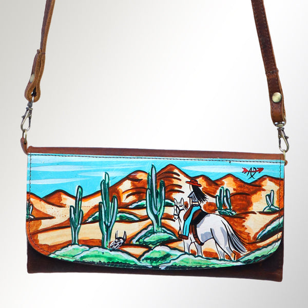 ADBGM112 Hand-Painted Leather Crossbody Clutch - Western Design by American Darling
