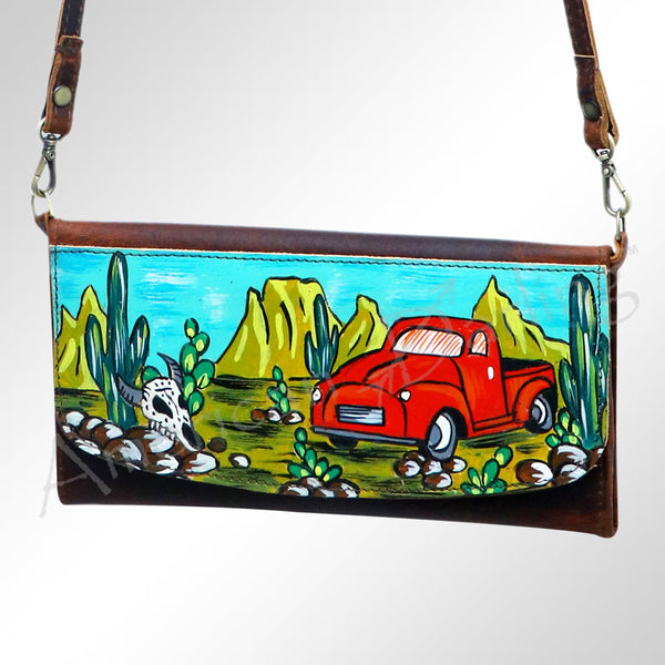 ADBGM112 Hand-Painted Leather Crossbody Clutch - Western Design