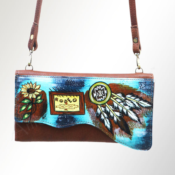 ADBGM179 Handcrafted Western Tooled Leather Crossbody with Artistic Rodeo Design