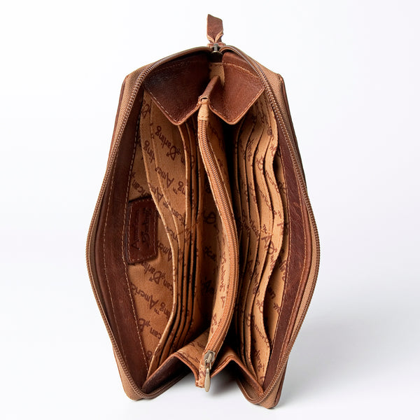 ADBGZ467 Brown & White Cowhide Zip-Around Leather Wallet - American Darling