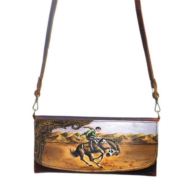 ADBGM112 Hand-Painted Leather Crossbody Clutch - Western Design
