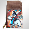 ADCCM101 Hand-Painted Leather Card Holder - Western Scene with Zipper