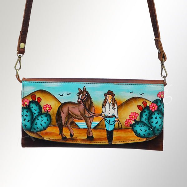 ADBGM112 Hand-Painted Leather Crossbody Clutch - Western Design