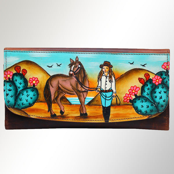ADBGM112 Hand-Painted Leather Crossbody Clutch - Western Design