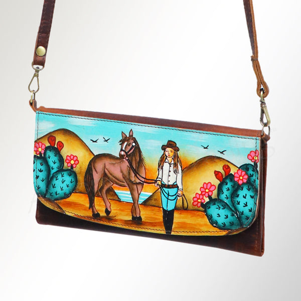 ADBGM112 Hand-Painted Leather Crossbody Clutch - Western Design