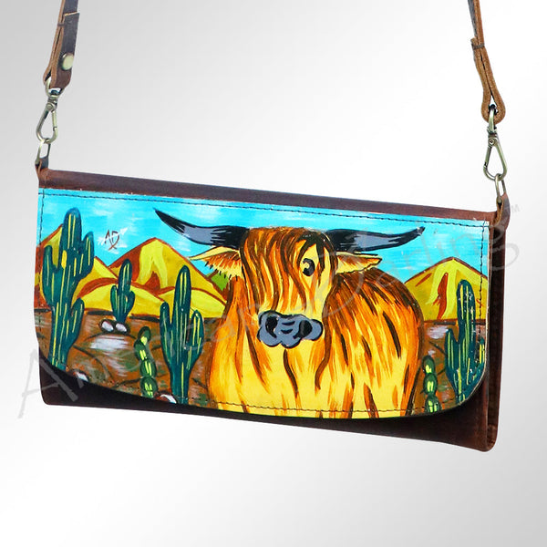ADBGM112 Hand-Painted Leather Crossbody Clutch - Western Design