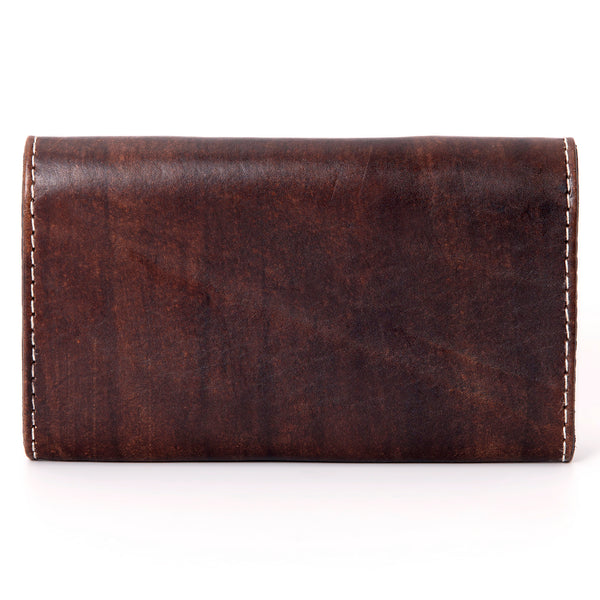ADBGH105 Tooled Leather Western Wallet - Turquoise Stone Inlay & Floral Design