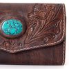 ADBGH105 Tooled Leather Western Wallet - Turquoise Stone Inlay & Floral Design
