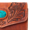 ADBGH105 Tooled Leather Western Wallet - Turquoise Stone Inlay & Floral Design